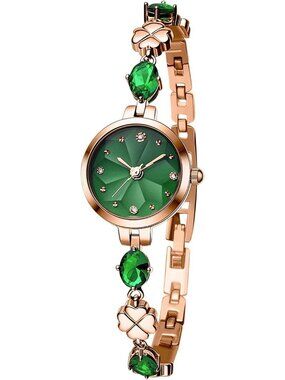 Women's Green Bezel with Crystals Dial Bracelet Strap Diamonds Wrist Watches